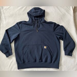 NWOT Carhartt Men's Navy Blue Quarter Zip Pullover Hoodie, Size 2XL